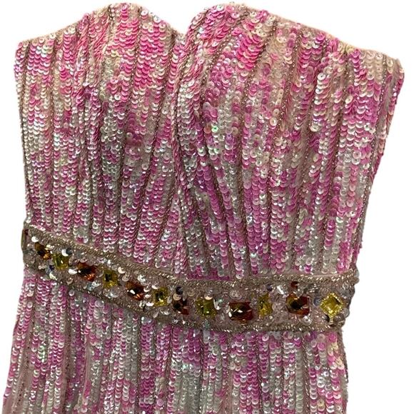 Sherri Hill Vintage 8503 Pink Strapless High-Low Iridescent Sequins Prom Dress 4 - Picture 2 of 10